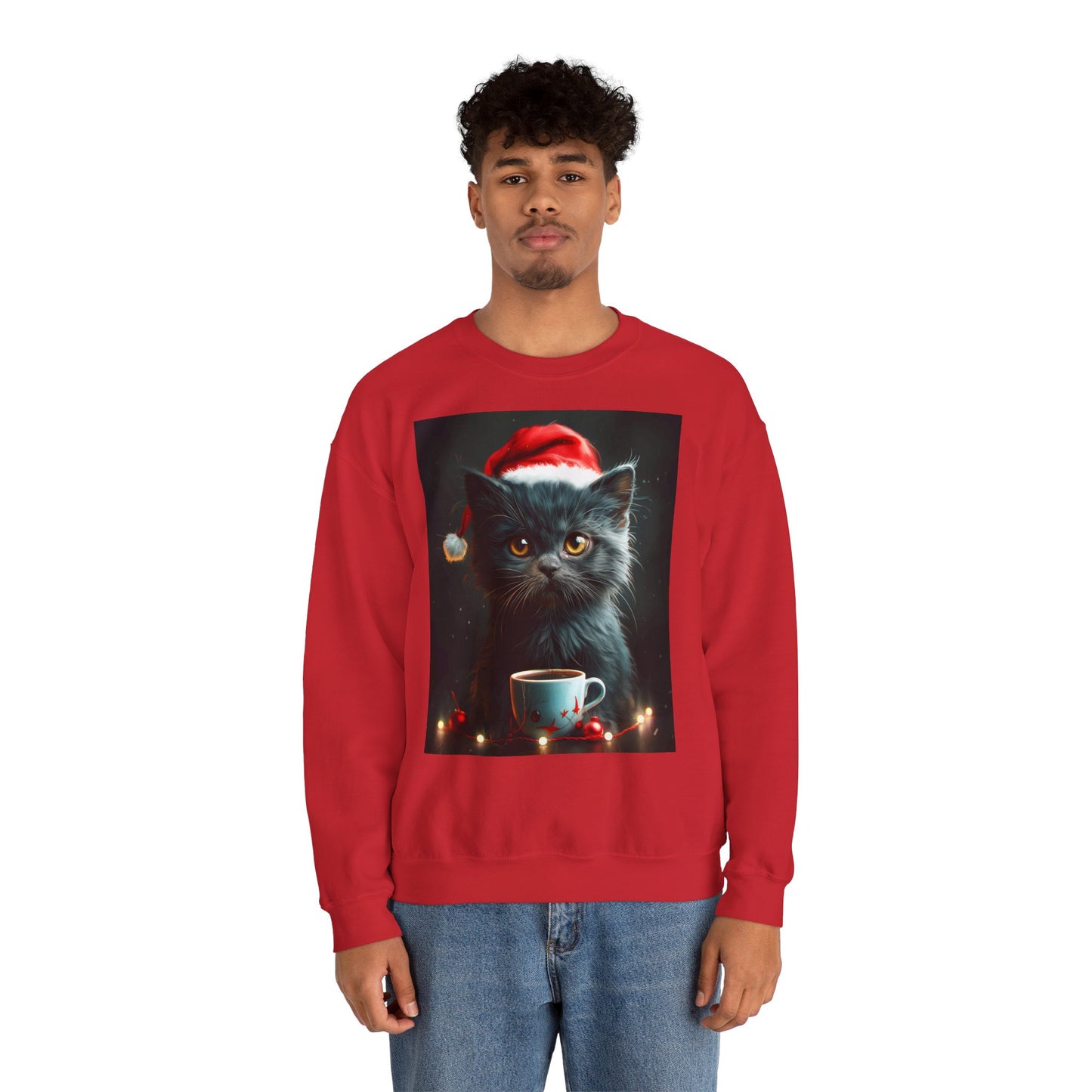 Cute Black X-Mas Kitten Design Crewneck Sweatshirt