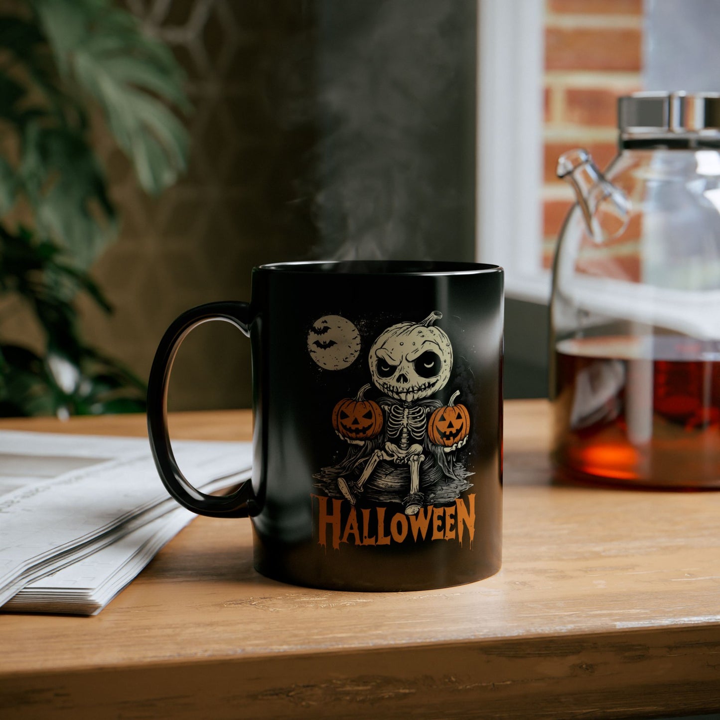 Halloween Pumpkin little Skull Coffee Cup, Tea Mug, Spooky Kitchen Decor, Fall Mug Gift, Witches Brew Mug