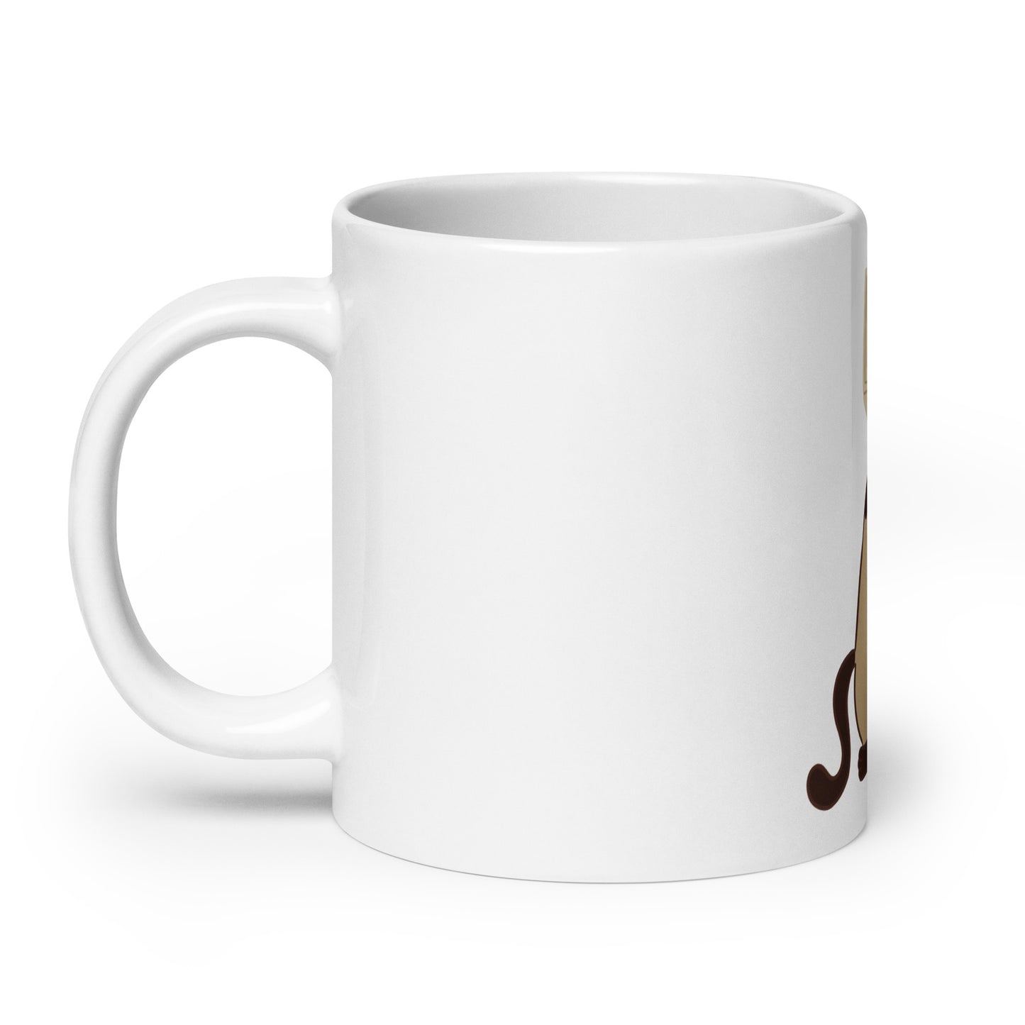 White glossy mug cat with laptop