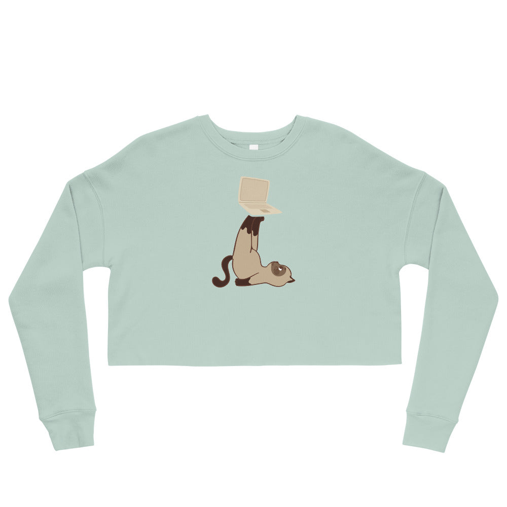 Crop-Pullover Katze mit Laptop