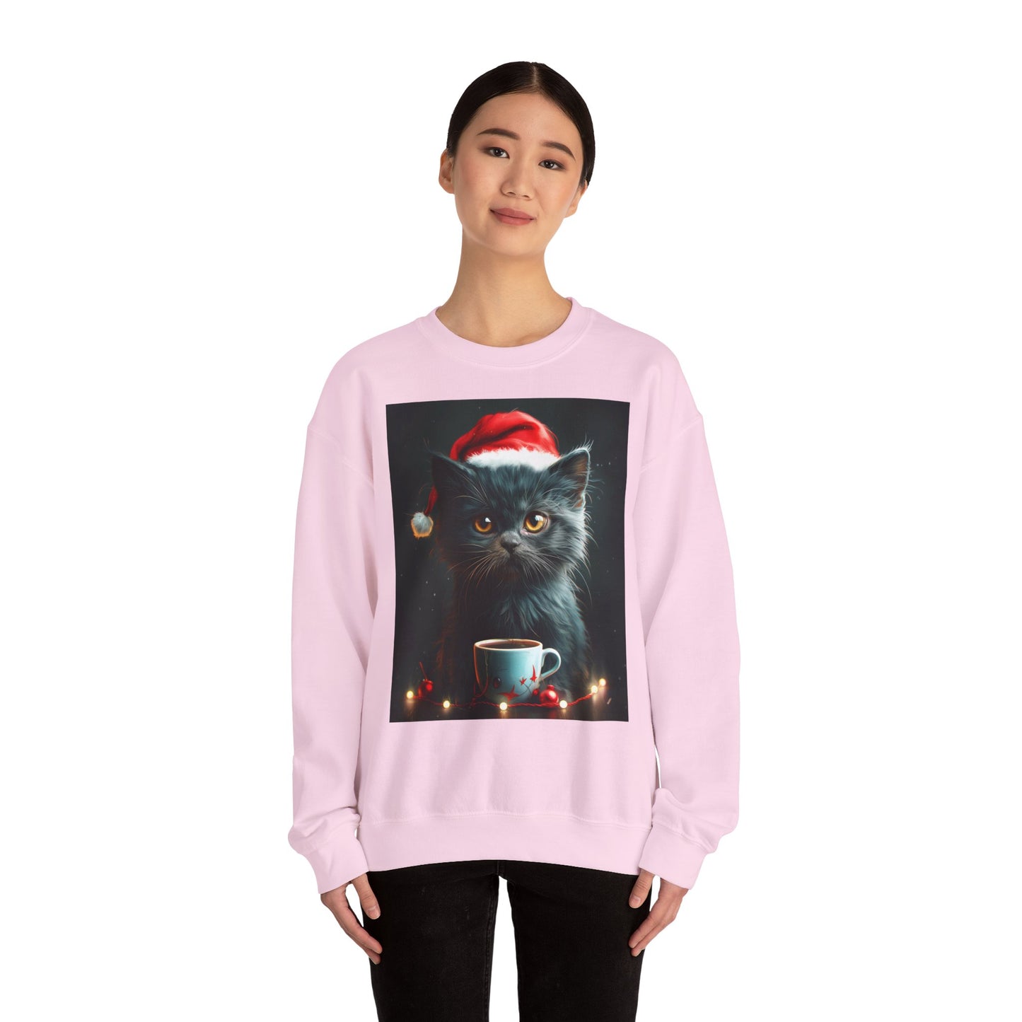 Cute Black X-Mas Kitten Design Crewneck Sweatshirt