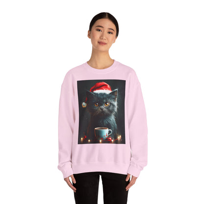 Cute Black X-Mas Kitten Design Crewneck Sweatshirt