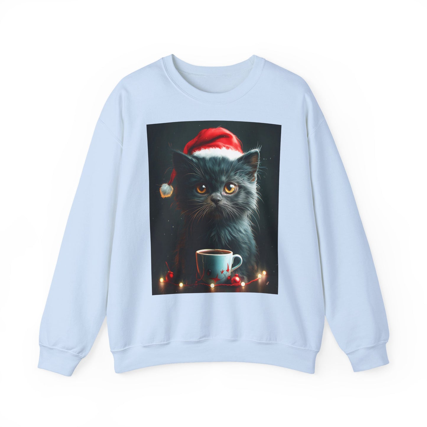 Cute Black X-Mas Kitten Design Crewneck Sweatshirt