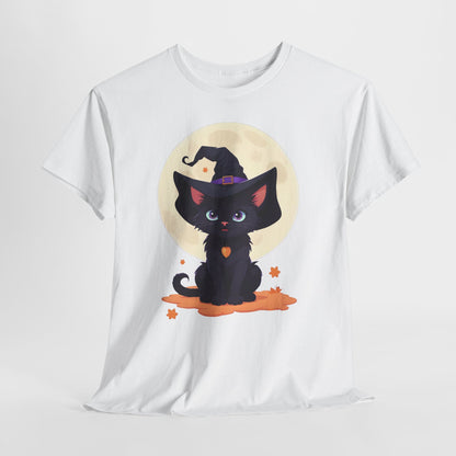 Halloween Witch Kitten T-Shirt, Black Cat Tee, Fantasy Costume Clothing, Cute Smiling Cat Shirt, Gift for Cat Lovers, Halloween Tee Shirt