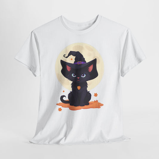 Halloween Witch Kitten T-Shirt, Black Cat Tee, Fantasy Costume Clothing, Cute Smiling Cat Shirt, Gift for Cat Lovers, Halloween Tee Shirt