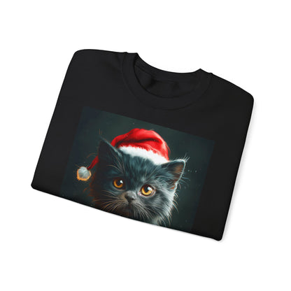 Cute Black X-Mas Kitten Design Crewneck Sweatshirt