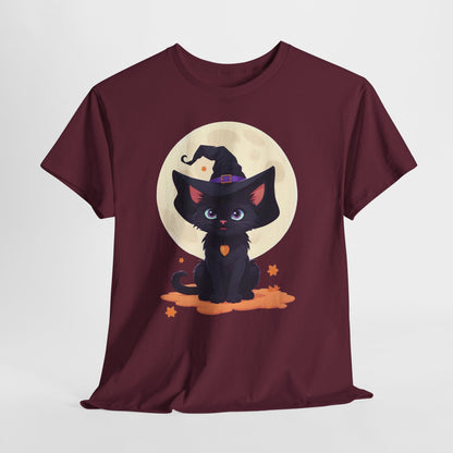 Halloween Witch Kitten T-Shirt, Black Cat Tee, Fantasy Costume Clothing, Cute Smiling Cat Shirt, Gift for Cat Lovers, Halloween Tee Shirt