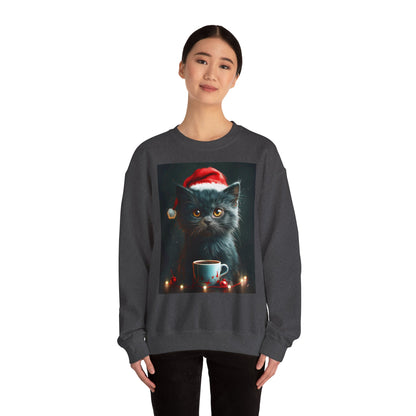 Cute Black X-Mas Kitten Design Crewneck Sweatshirt