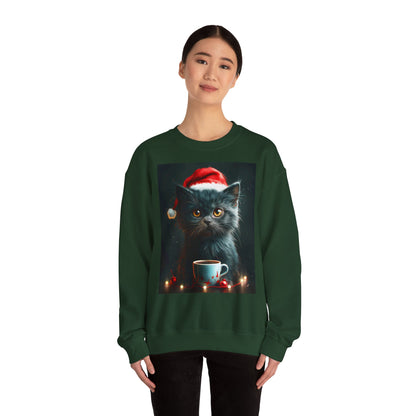 Cute Black X-Mas Kitten Design Crewneck Sweatshirt