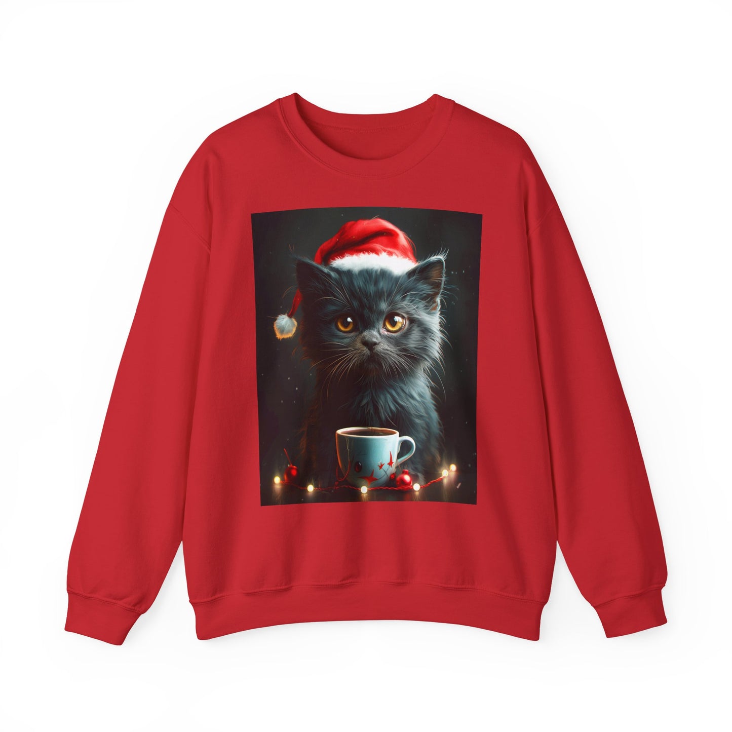 Cute Black X-Mas Kitten Design Crewneck Sweatshirt