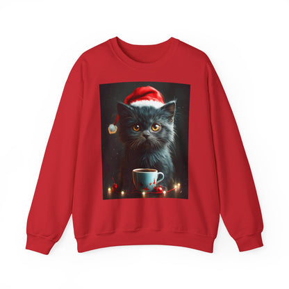 Cute Black X-Mas Kitten Design Crewneck Sweatshirt