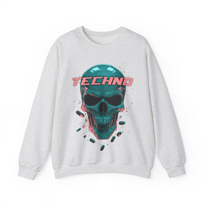 Techno Skullhead Sweatshirt, Edgy Streetwear Jumper, Cool Skull Graphic Pullover, Unisex Crewneck, Rave Fashion Top, Cyberpunk Sweater, Goth