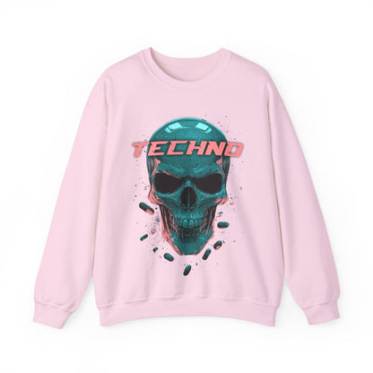 Techno Skullhead Sweatshirt, Edgy Streetwear Jumper, Cool Skull Graphic Pullover, Unisex Crewneck, Rave Fashion Top, Cyberpunk Sweater, Goth