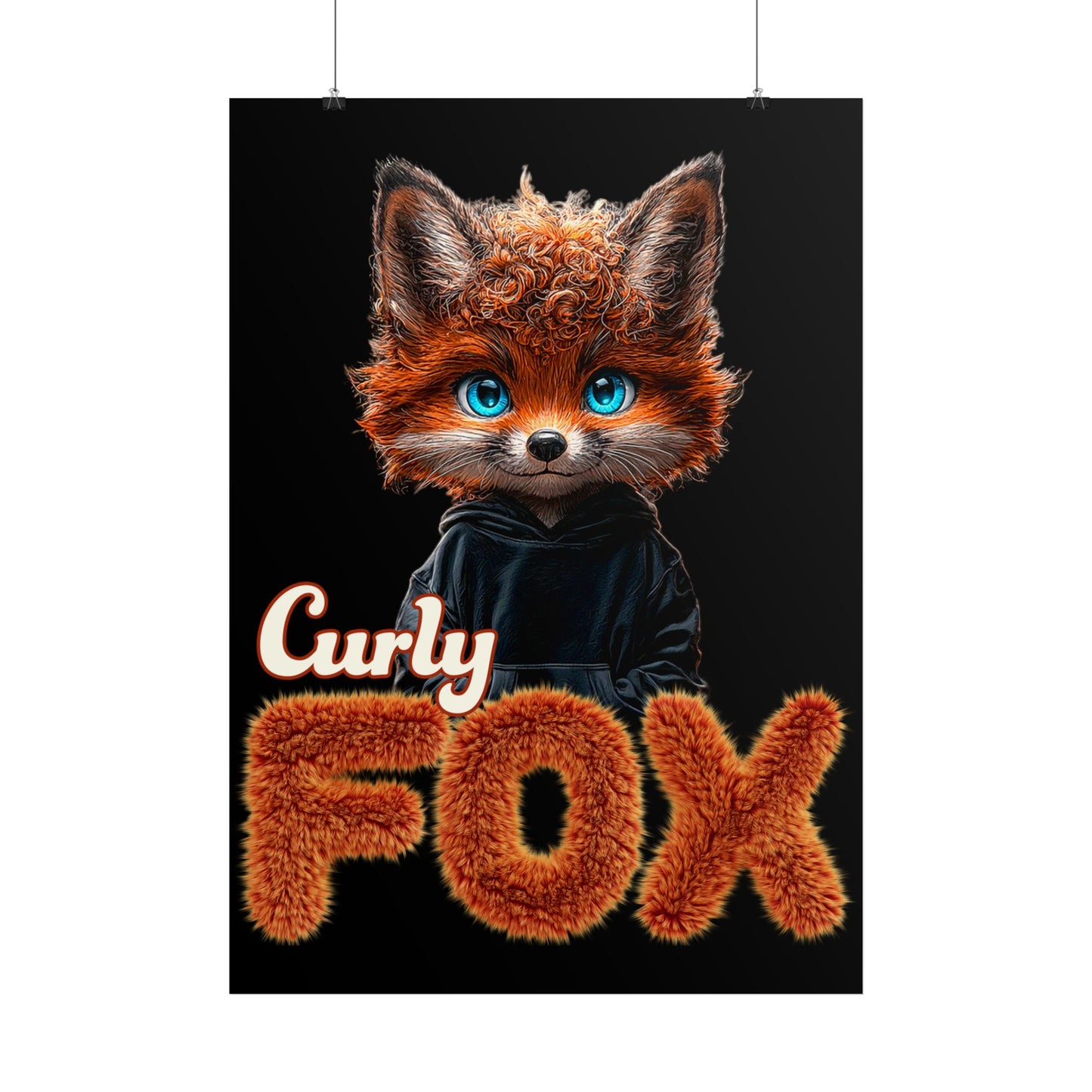 Poster Curly Fox ohne Rahmen / Niedliches Fuchsmotiv mit lockigem Fell auf T-Shirts, Sweatshirts, Kissen, Tassen Geschenk Tierliebhaber