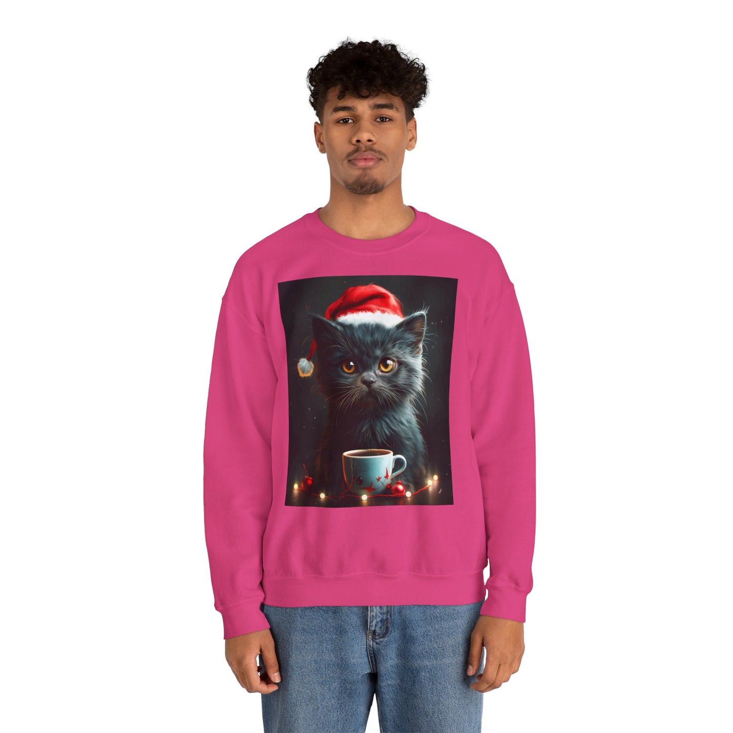 Cute Black X-Mas Kitten Design Crewneck Sweatshirt