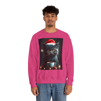Cute Black X-Mas Kitten Design Crewneck Sweatshirt