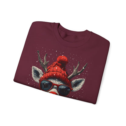 Rudolf Reindeer Sweatshirt — Red Hat & Glasses Holiday Crewneck