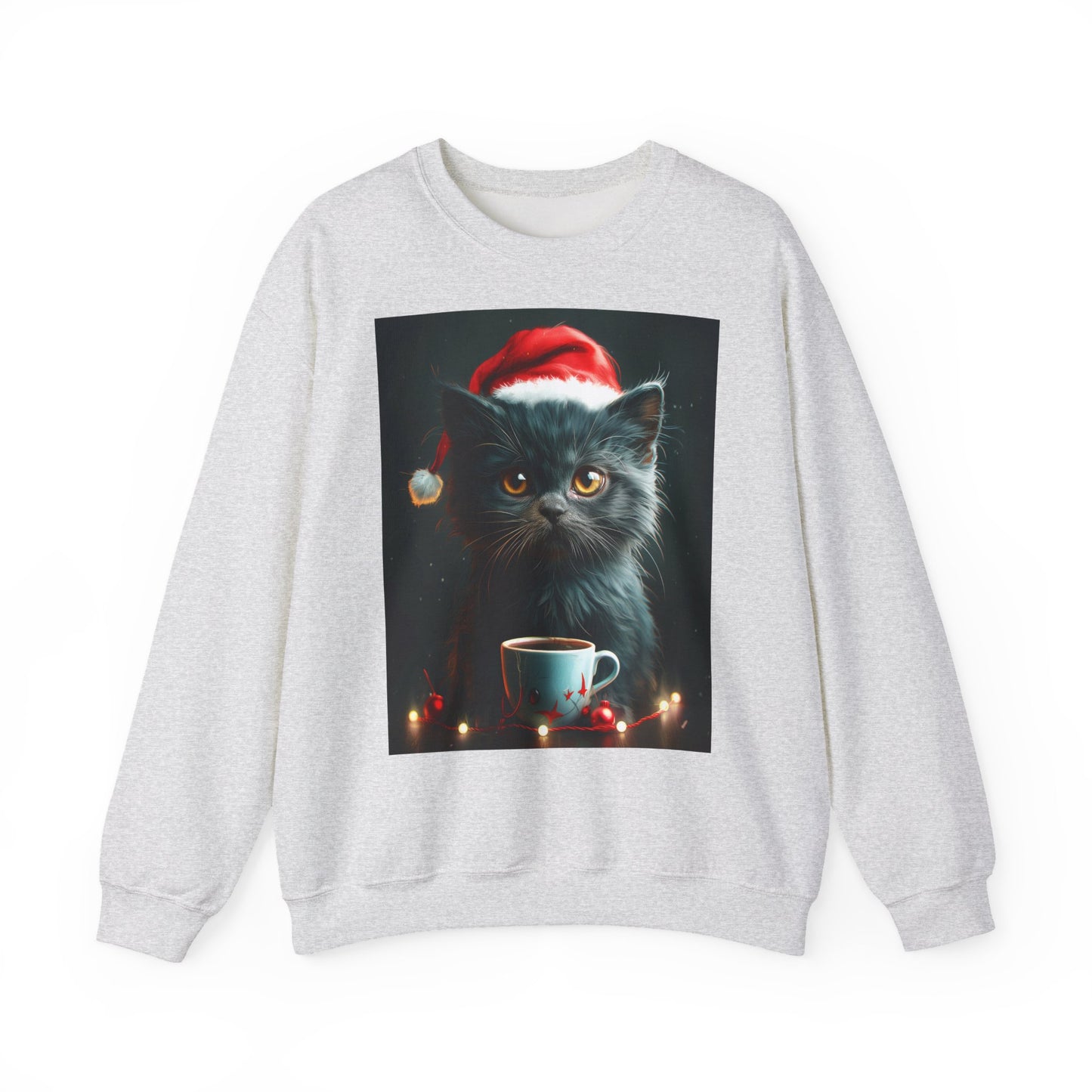 Cute Black X-Mas Kitten Design Crewneck Sweatshirt