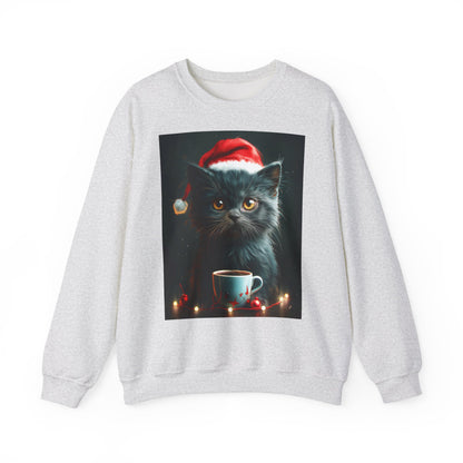 Cute Black X-Mas Kitten Design Crewneck Sweatshirt