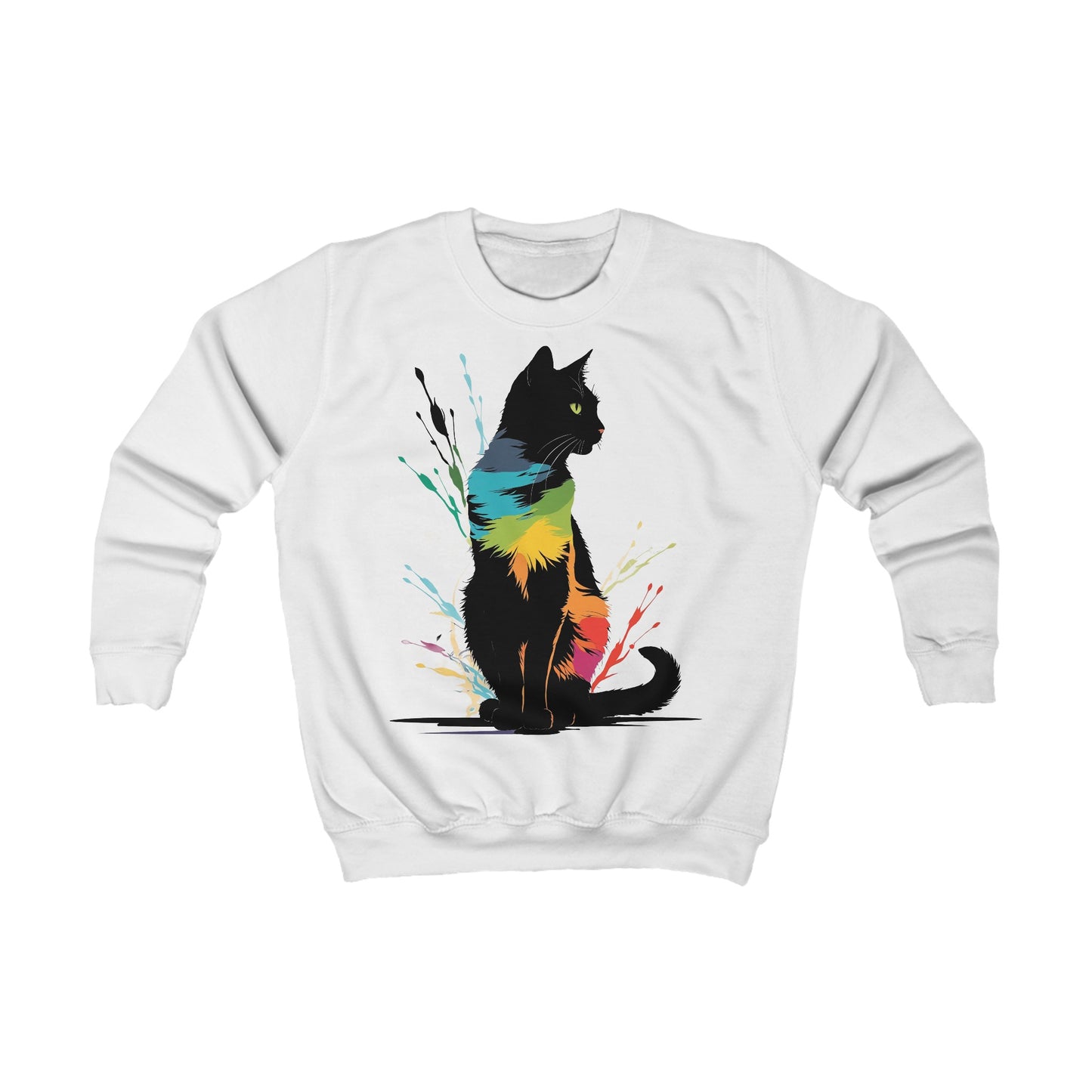 Black Cat Kids Sweatshirt, Paint Splatter Design, Cute Youth Pullover, Kitten Sweater, Animal Lover Jumper, Gift for Children