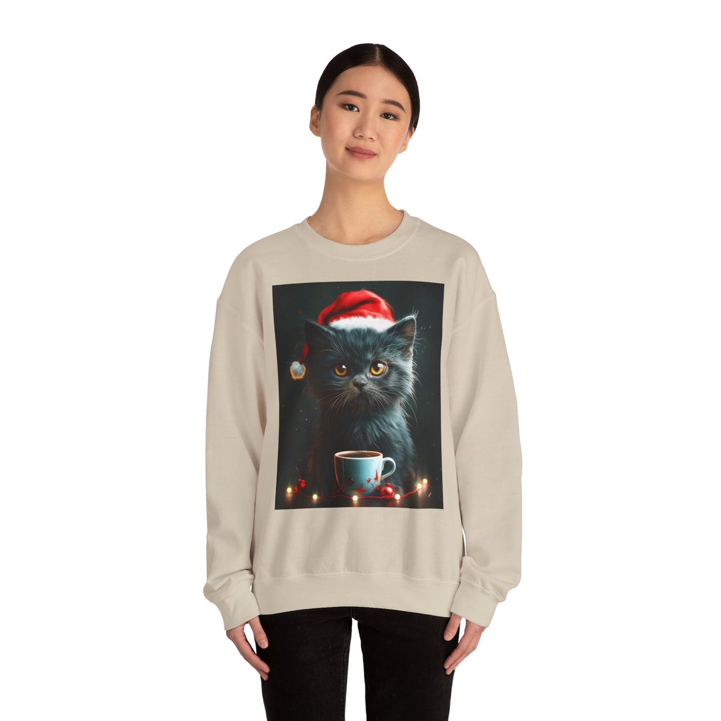 Cute Black X-Mas Kitten Design Crewneck Sweatshirt