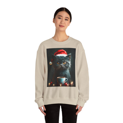 Cute Black X-Mas Kitten Design Crewneck Sweatshirt