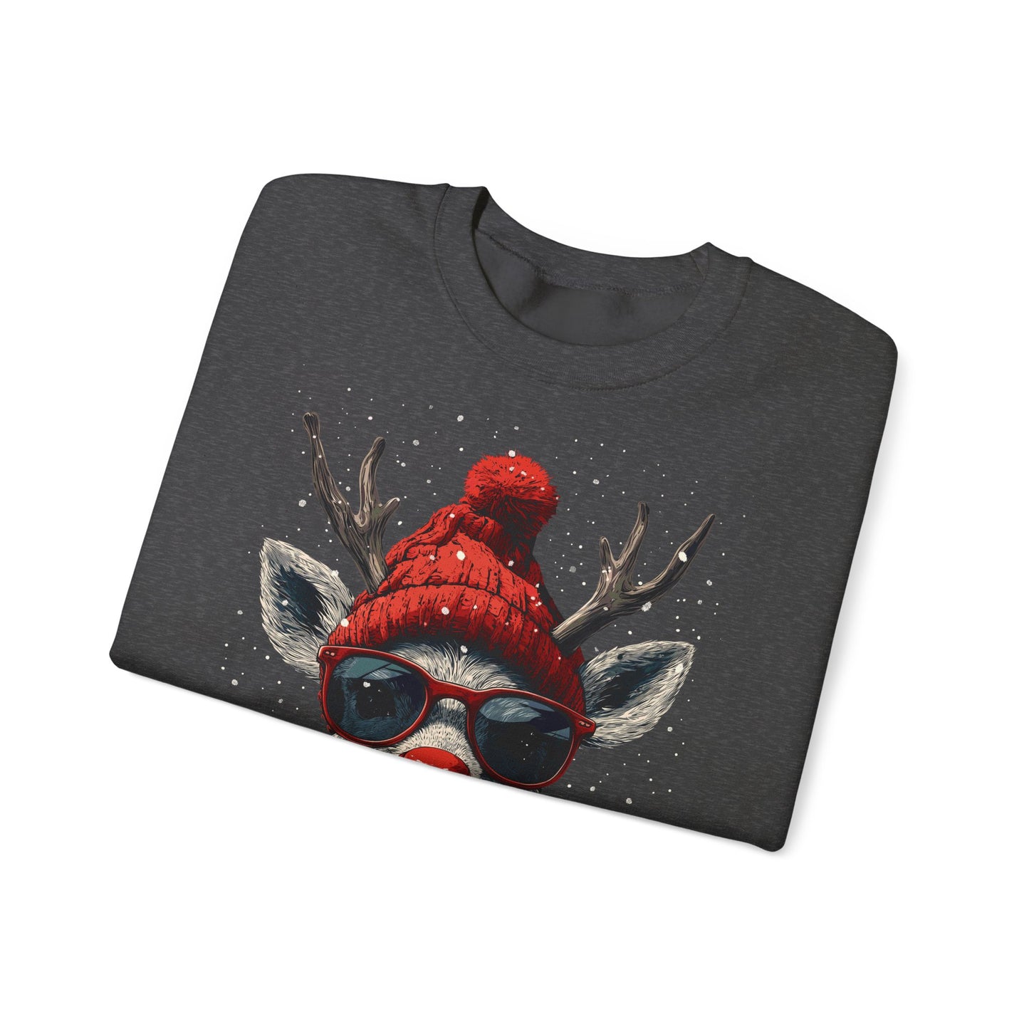 Rudolf Reindeer Sweatshirt — Red Hat & Glasses Holiday Crewneck