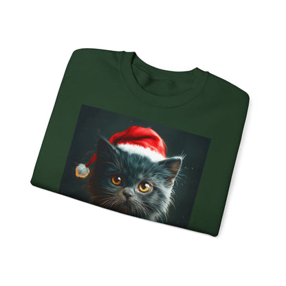 Cute Black X-Mas Kitten Design Crewneck Sweatshirt