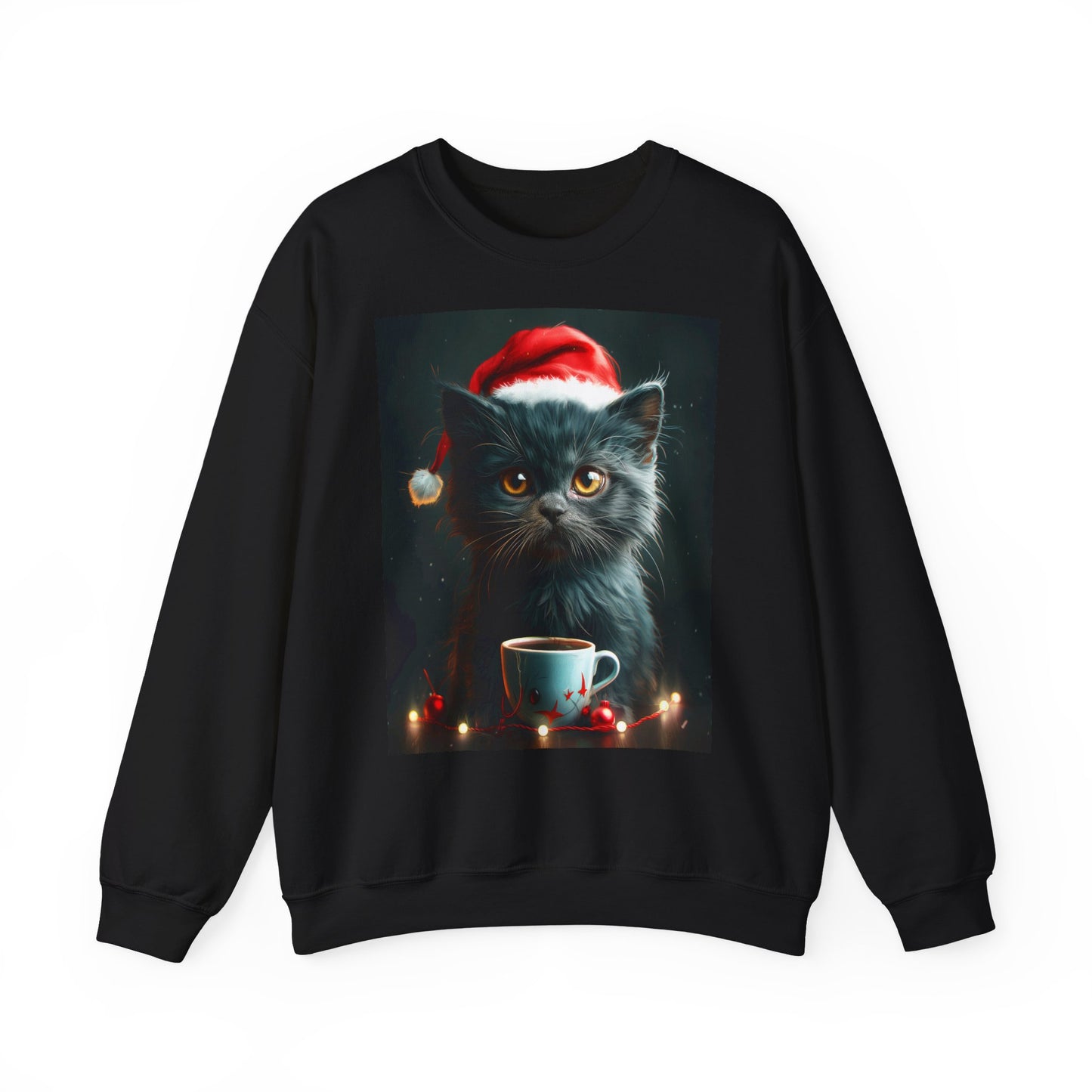 Cute Black X-Mas Kitten Design Crewneck Sweatshirt