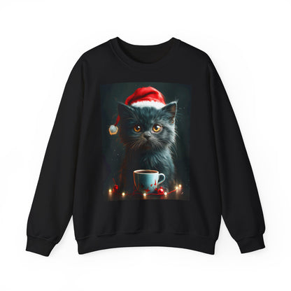Cute Black X-Mas Kitten Design Crewneck Sweatshirt