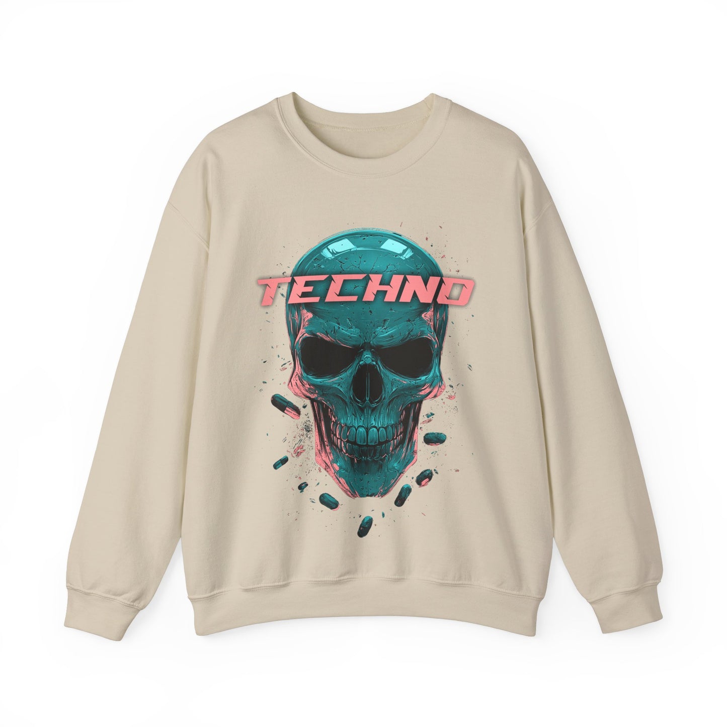 Techno Skullhead Sweatshirt, Edgy Streetwear Jumper, Cool Skull Graphic Pullover, Unisex Crewneck, Rave Fashion Top, Cyberpunk Sweater, Goth