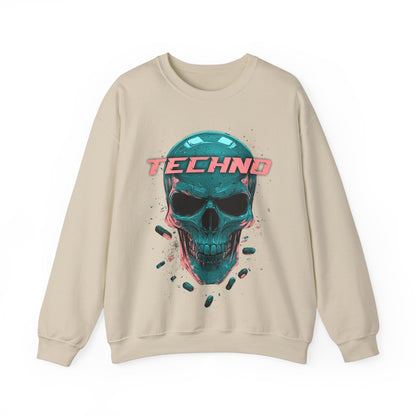 Techno Skullhead Sweatshirt, Edgy Streetwear Jumper, Cool Skull Graphic Pullover, Unisex Crewneck, Rave Fashion Top, Cyberpunk Sweater, Goth