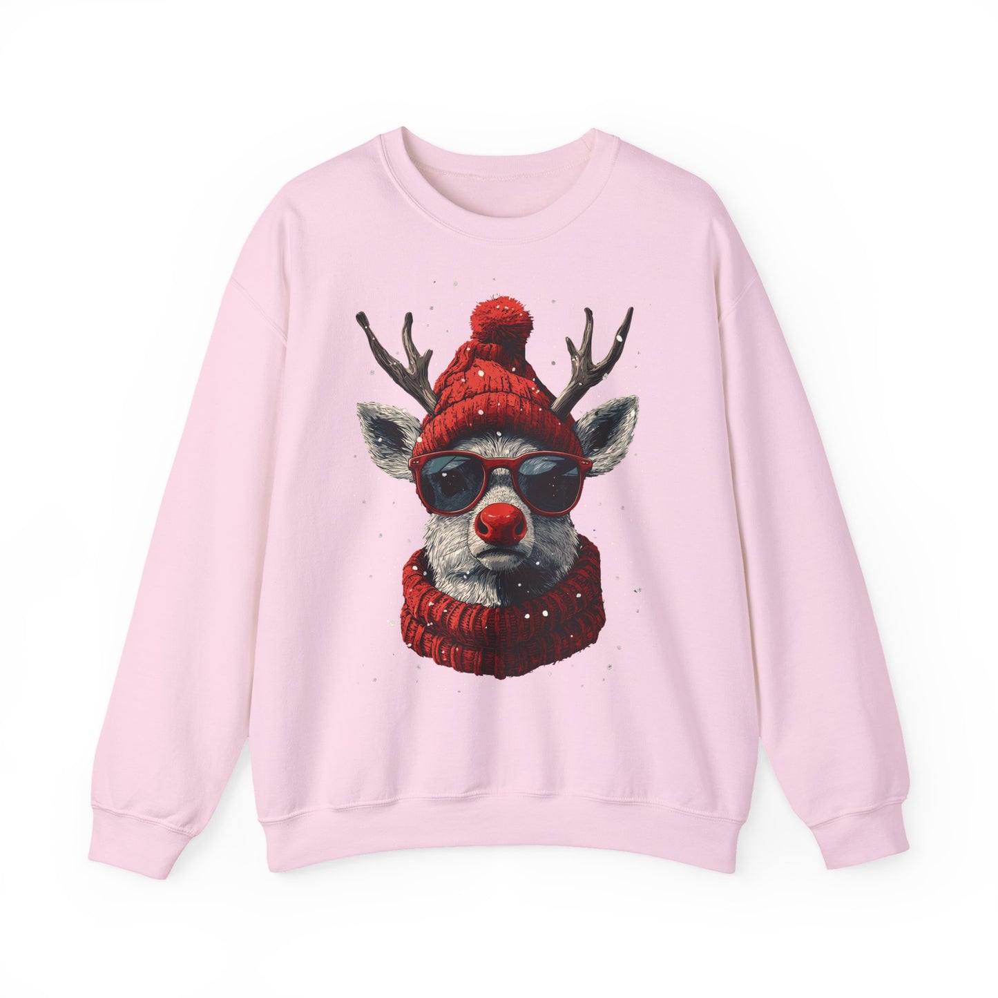 Rudolf Reindeer Sweatshirt — Red Hat & Glasses Holiday Crewneck