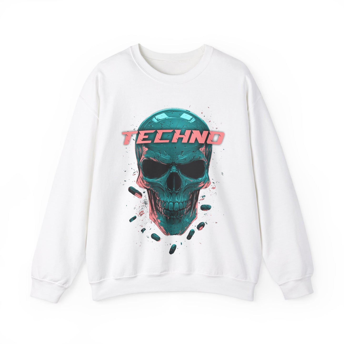 Techno Skullhead Sweatshirt, Edgy Streetwear Jumper, Cool Skull Graphic Pullover, Unisex Crewneck, Rave Fashion Top, Cyberpunk Sweater, Goth