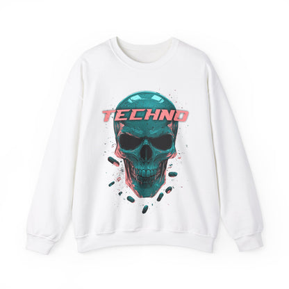 Techno Skullhead Sweatshirt, Edgy Streetwear Jumper, Cool Skull Graphic Pullover, Unisex Crewneck, Rave Fashion Top, Cyberpunk Sweater, Goth