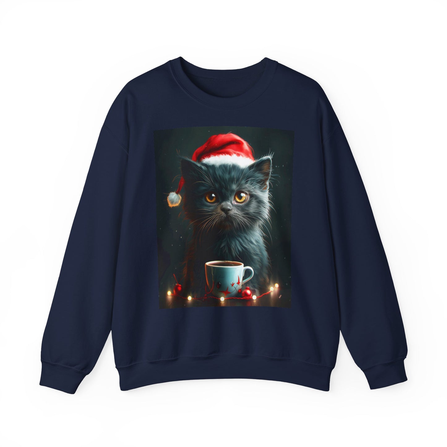 Cute Black X-Mas Kitten Design Crewneck Sweatshirt
