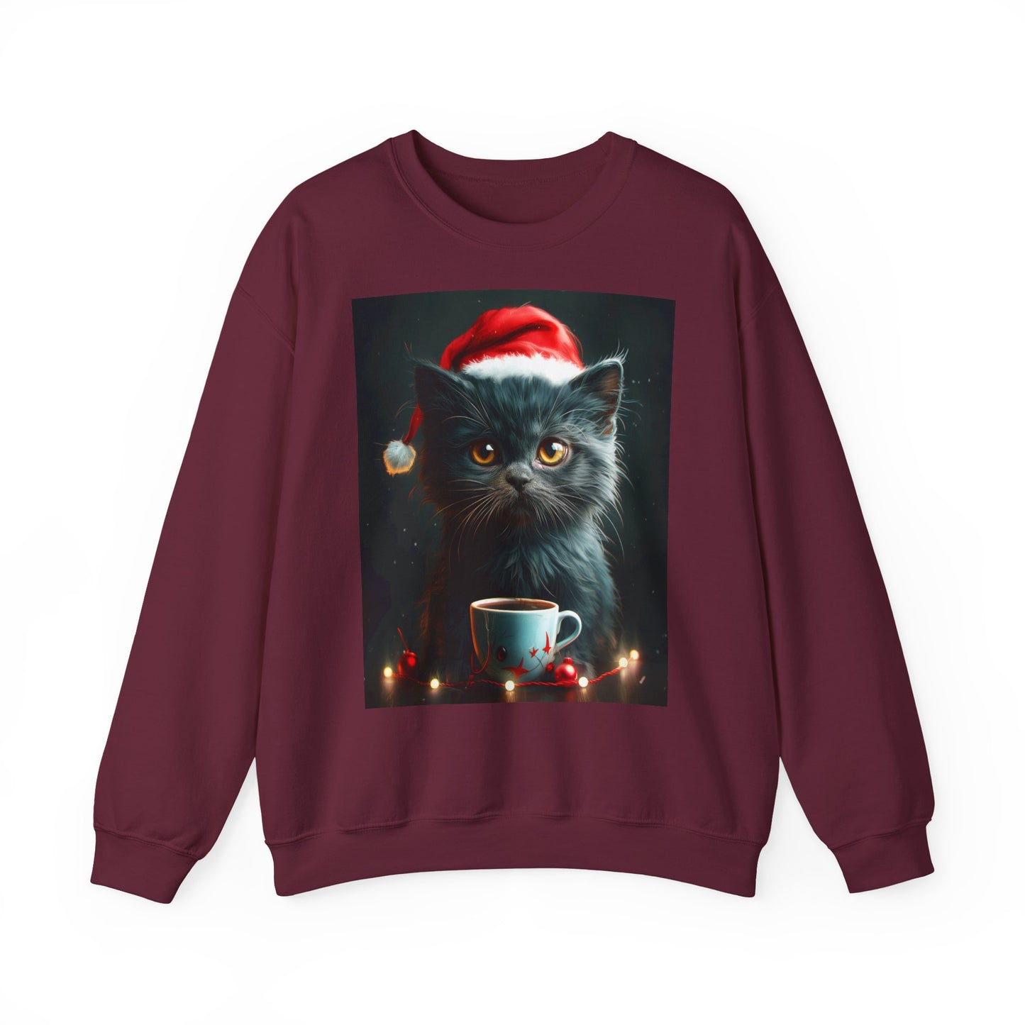 Cute Black X-Mas Kitten Design Crewneck Sweatshirt