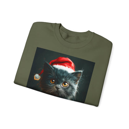 Cute Black X-Mas Kitten Design Crewneck Sweatshirt