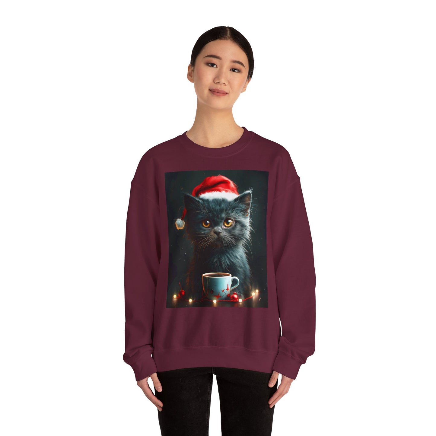 Cute Black X-Mas Kitten Design Crewneck Sweatshirt