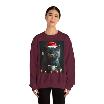 Cute Black X-Mas Kitten Design Crewneck Sweatshirt