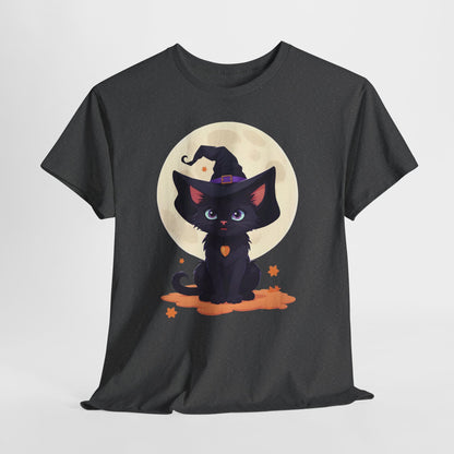 Halloween Witch Kitten T-Shirt, Black Cat Tee, Fantasy Costume Clothing, Cute Smiling Cat Shirt, Gift for Cat Lovers, Halloween Tee Shirt