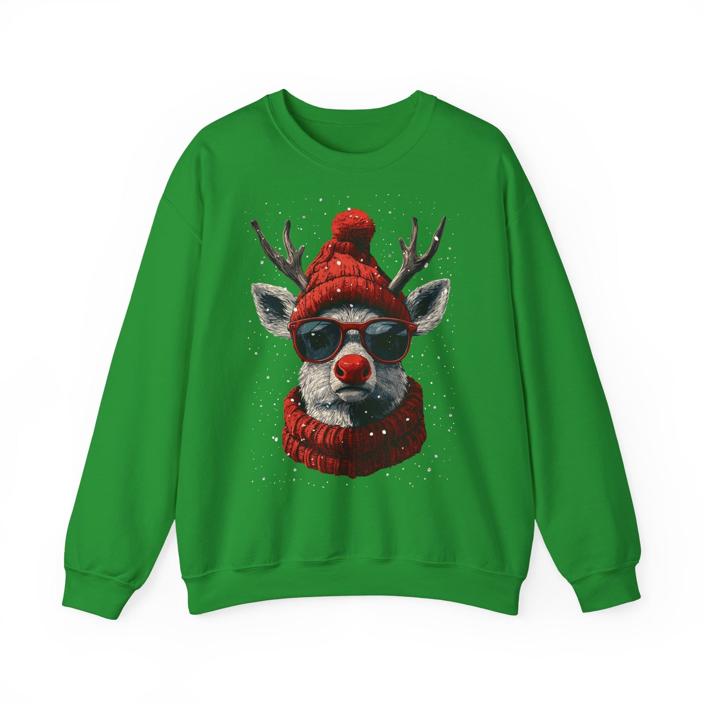 Rudolf Reindeer Sweatshirt — Red Hat & Glasses Holiday Crewneck