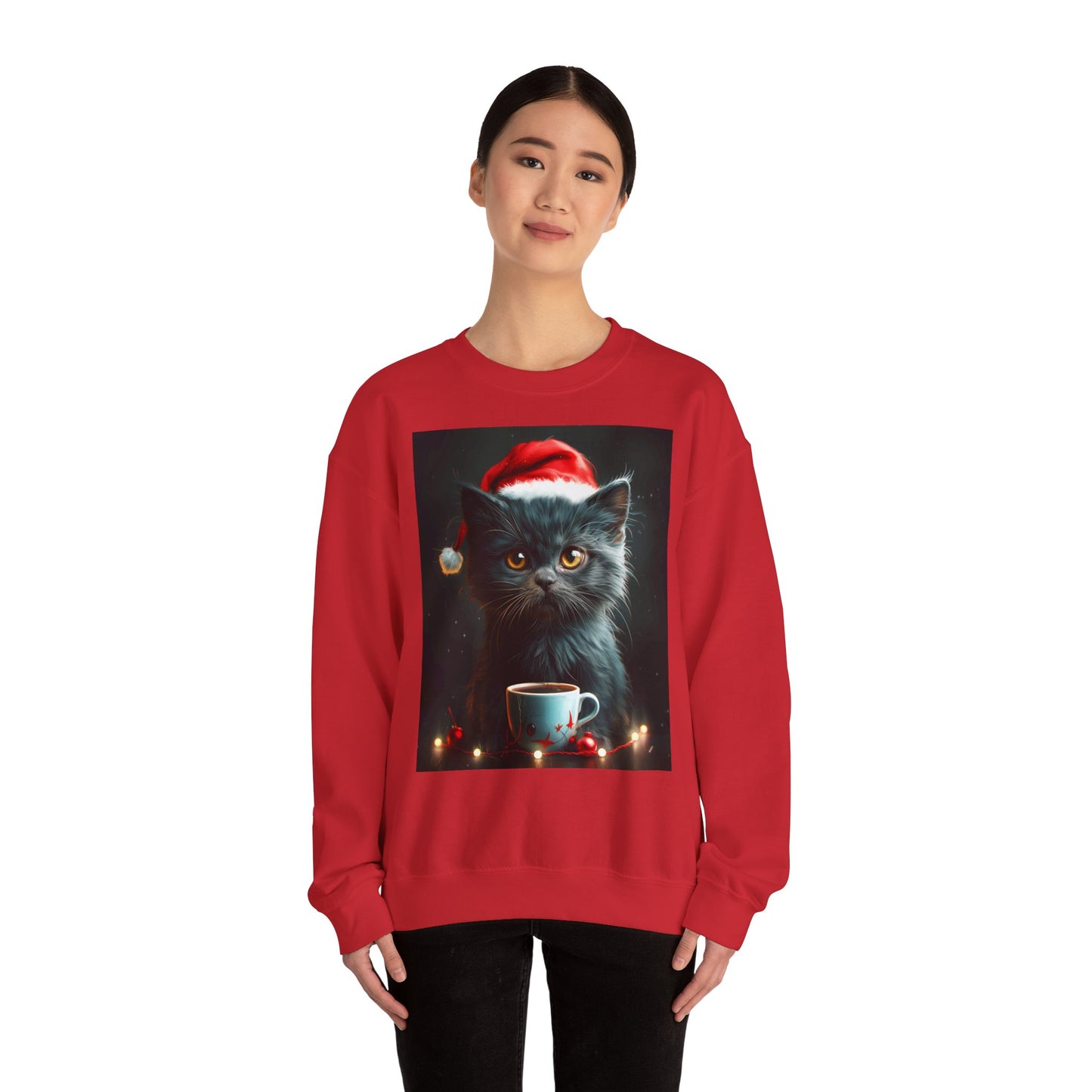Cute Black X-Mas Kitten Design Crewneck Sweatshirt