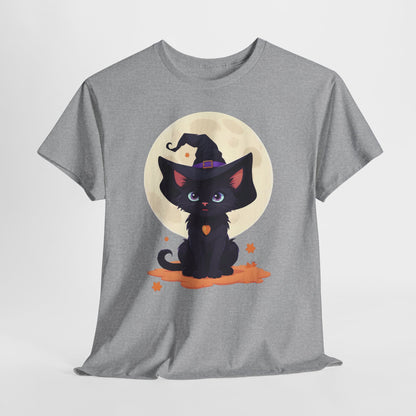 Halloween Witch Kitten T-Shirt, Black Cat Tee, Fantasy Costume Clothing, Cute Smiling Cat Shirt, Gift for Cat Lovers, Halloween Tee Shirt