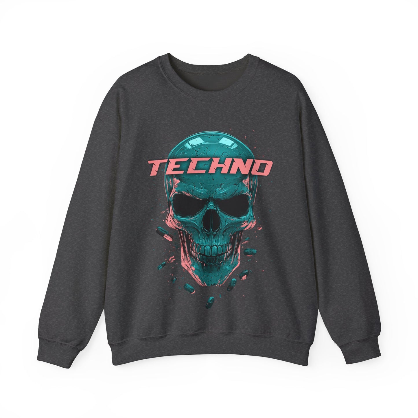 Techno Skullhead Sweatshirt, Edgy Streetwear Jumper, Cool Skull Graphic Pullover, Unisex Crewneck, Rave Fashion Top, Cyberpunk Sweater, Goth