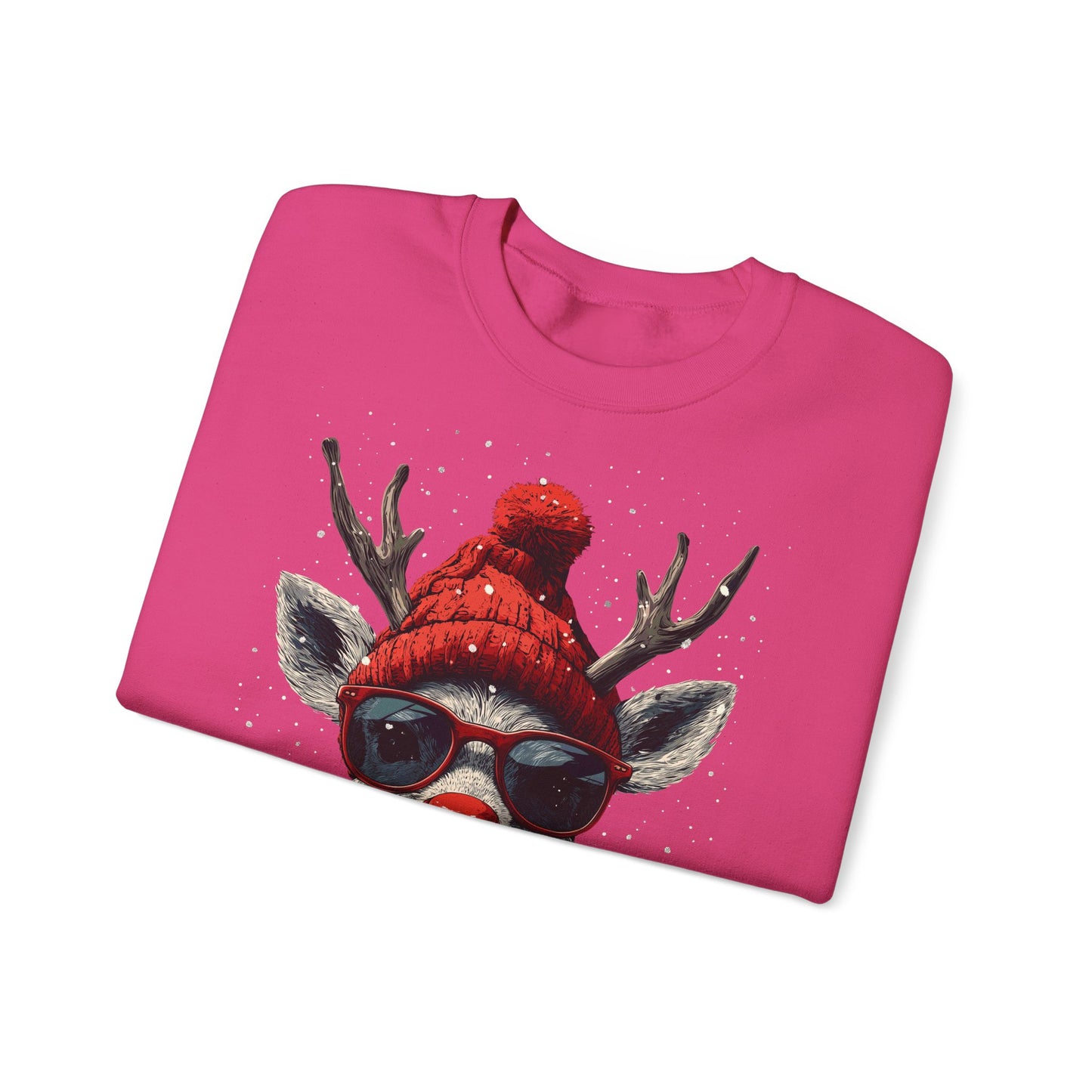 Rudolf Reindeer Sweatshirt — Red Hat & Glasses Holiday Crewneck
