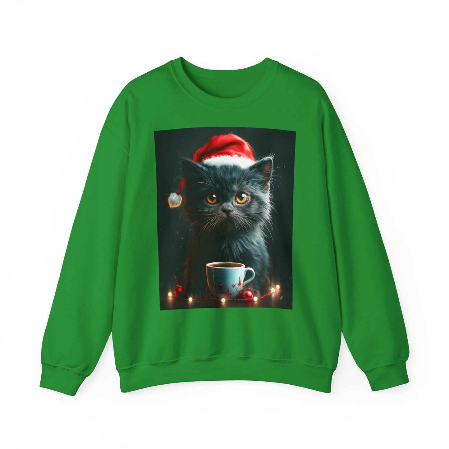 Cute Black X-Mas Kitten Design Crewneck Sweatshirt