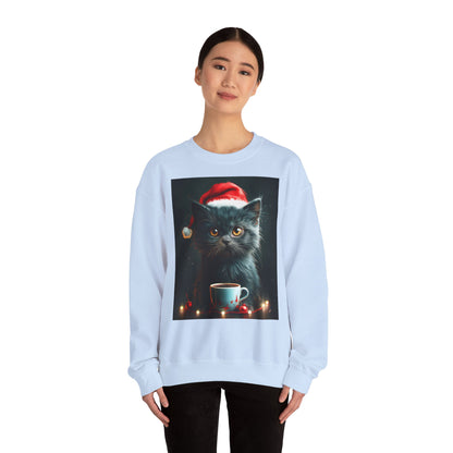 Cute Black X-Mas Kitten Design Crewneck Sweatshirt