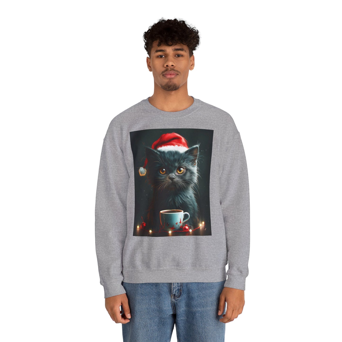 Cute Black X-Mas Kitten Design Crewneck Sweatshirt