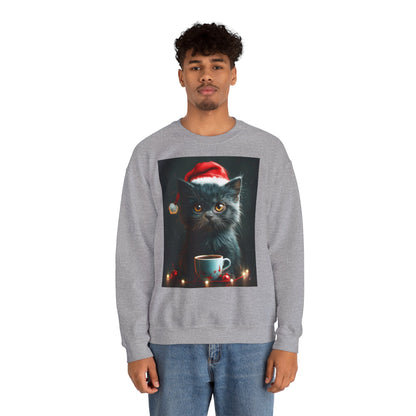 Cute Black X-Mas Kitten Design Crewneck Sweatshirt